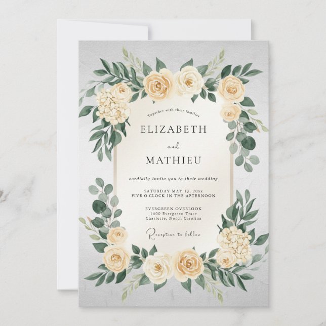 Invitación Florecimiento de Flor de Crema Boda (Anverso)