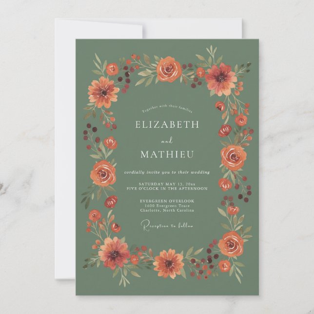 Invitación Florecimiento de Flor de Naranjo Salvia para Boda (Anverso)