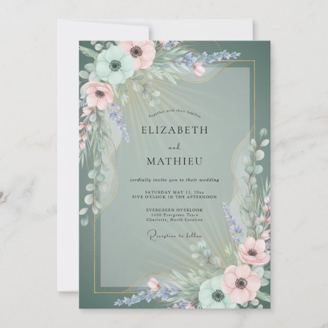 Invitación Florecimiento de Flor de Salvia Boda (Anverso)