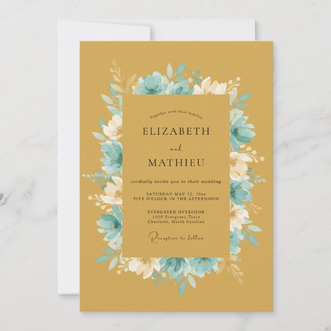 Invitación Florecimiento de Flor de Té Verde Boda (Anverso)
