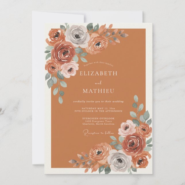 Invitación Florecimiento de Flor de Terracota para Boda (Anverso)