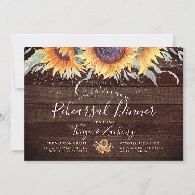 Invitación Florecimiento de girasol ruso | Cena de ensayo (Anverso)