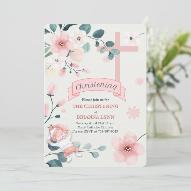 Invitación Florecimiento de la baba y la cristiandad Verde az (Anverso de pie)