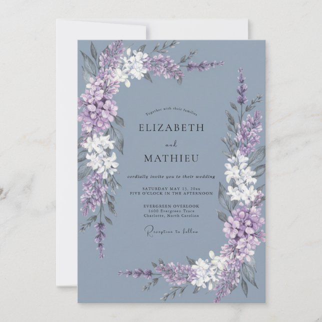 Invitación Florecimiento de lavanda azul boda (Anverso)
