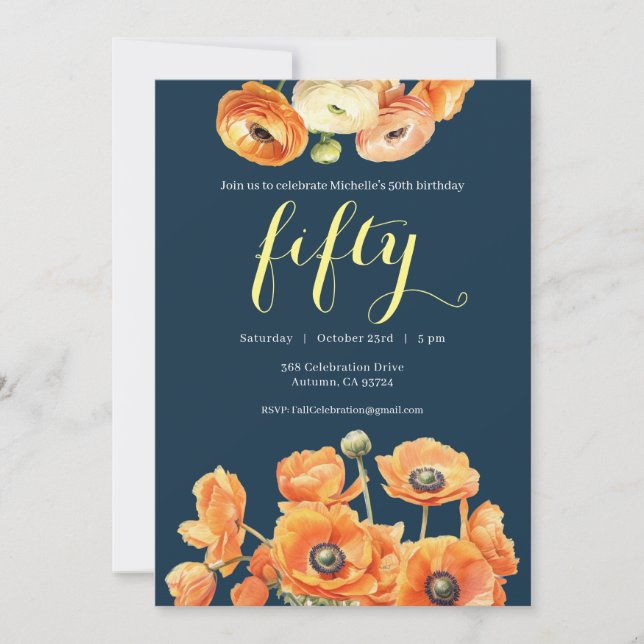 Invitación Florecimiento de Naranja del partido de cumpleaños (Anverso)