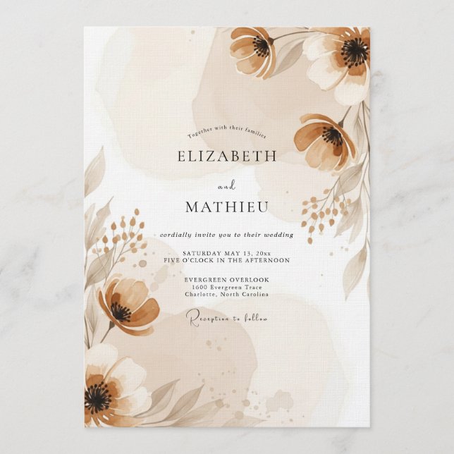 Invitación Florecimiento de Pintura Tan Boda (Anverso)