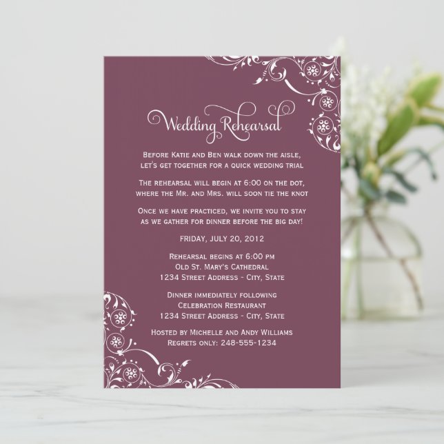 Invitación Florecimiento de Rosa Polvorienta Ensayo de Boda (Anverso de pie)