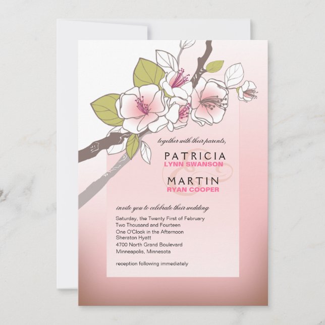 Invitación Florecimiento del cerezo Boda rosa (Anverso)