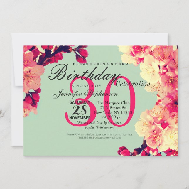 Invitación Florecimiento elegante de cerezos en Verde azulado (Anverso)