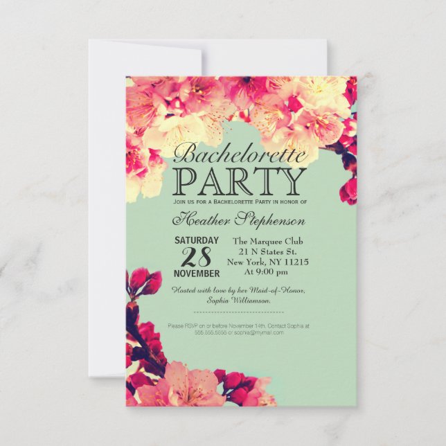 Invitación Florecimiento elegante de cerezos en Verde azulado (Anverso)