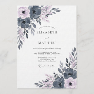 Invitación Florecimiento Etéreo Azul Pizarra para Boda