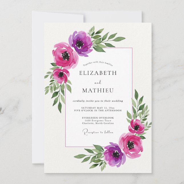 Invitación Florecimiento Etéreo Magenta Boda (Anverso)