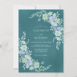 Invitación Florecimiento Floral Turquesa Romance Boda