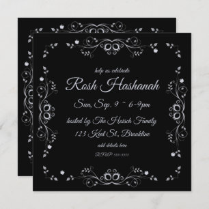 Invitación Florecimiento plateado con manzanas Rosh Hashanah