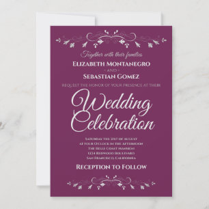 Invitación Florecimiento plateado en Cassis simple matrimonio