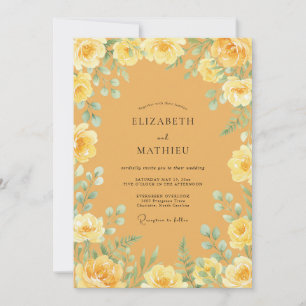 Invitación Florecimiento Romántico de Flor Amarilla Boda