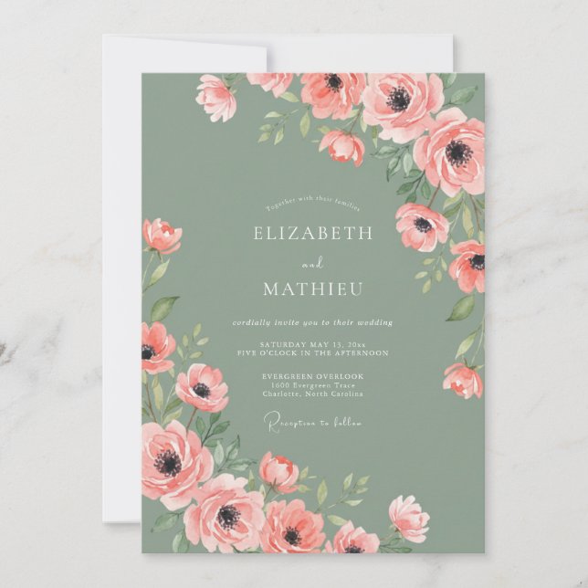 Invitación Florecimiento Romántico de Flor de Melocotón Boda (Anverso)