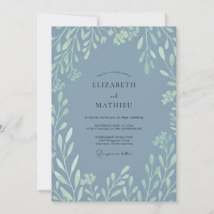 Invitación Florecimiento Verde Azul Pizarra Boda
