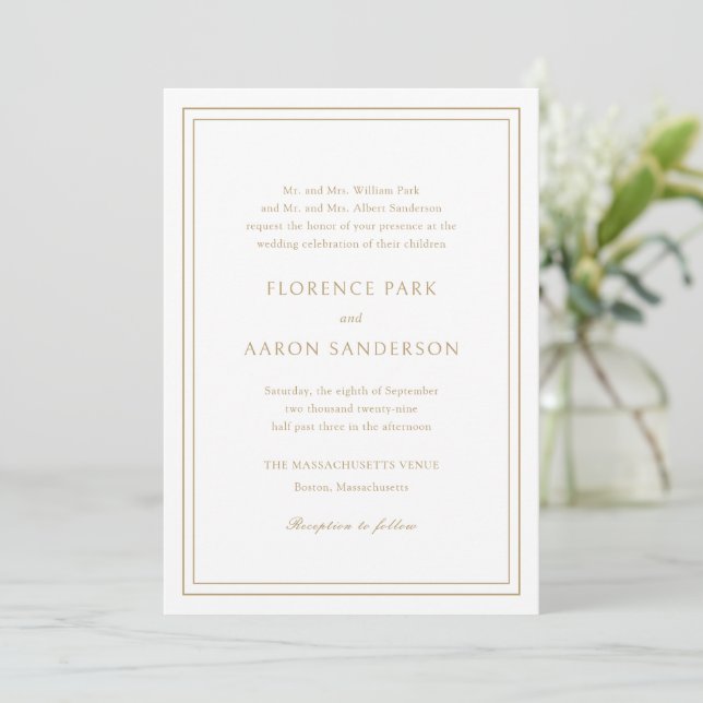 Invitación Florence Gold Elegant Wedding (Anverso de pie)
