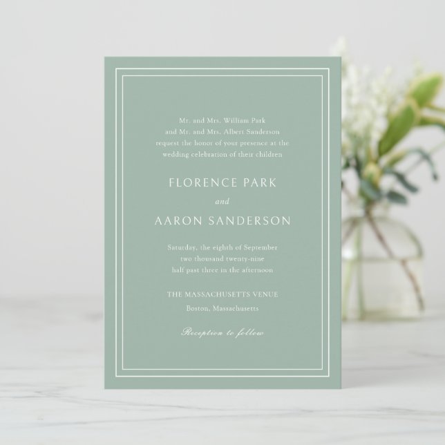 Invitación Florence Sage Green Elegant Wedding (Anverso de pie)