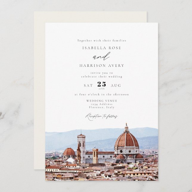 Invitación Florencia acuática, Boda del Skyline de Italia (Anverso / Reverso)