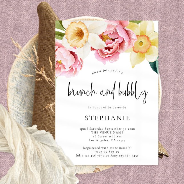 Invitación Florencia amarilla rosa Brunch Bubbly Bridal Showe (Subido por el creador)