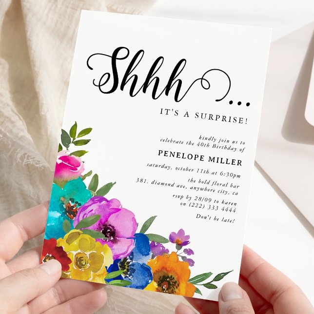 Invitación Florencia brillante y audaz Shhh Surprise Cumpleañ (Subido por el creador)