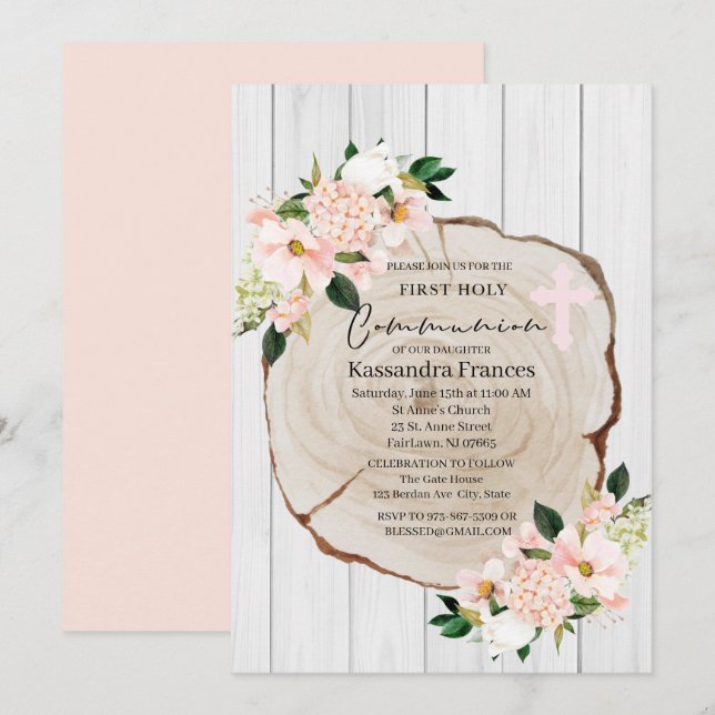 Invitación Florencia de Rubor en Woodland, primera comunión s (Anverso / Reverso)