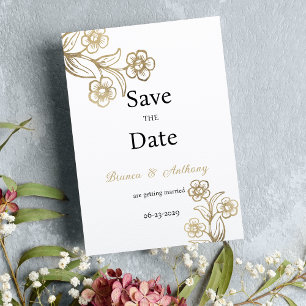 Invitación Florencia floral de tipografía de oro blanco de lu