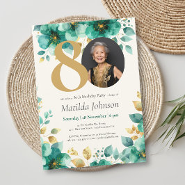 Invitación Florencia verde esmeralda y oro 80 cumpleaños