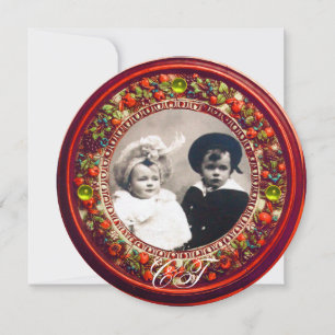 INVITACIÓN FLORENTINA RENAISSANIA ROJA FLORAL CORONA MONOGRAM