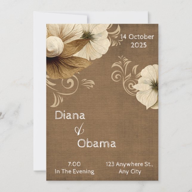 Invitación florero marrón antiguo y beige (Anverso)