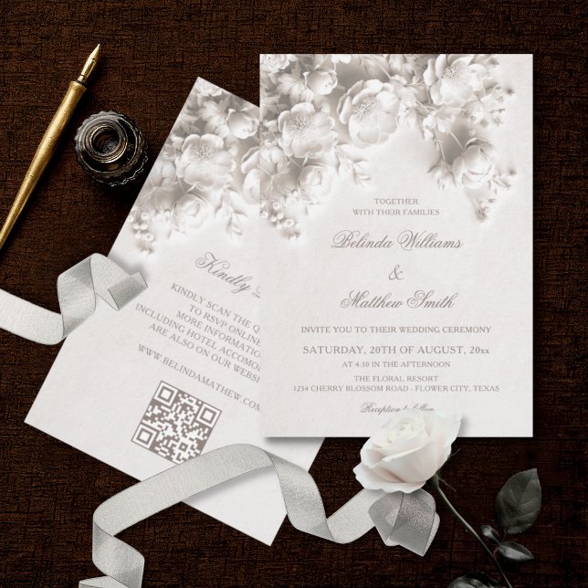Invitación Flores 3D de marfil boda vintage (Subido por el creador)