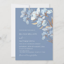 Invitación Flores 3D de oro azul 