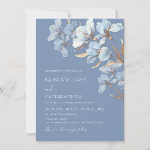 Invitación Flores 3D de oro azul