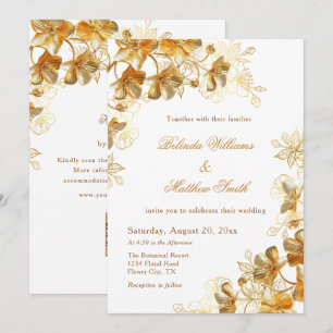 Invitación Flores 3D Doradas Blancas