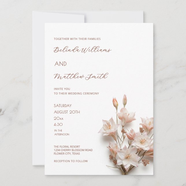 Invitación Flores 3D Rosa Rosado Blanco  (Anverso)