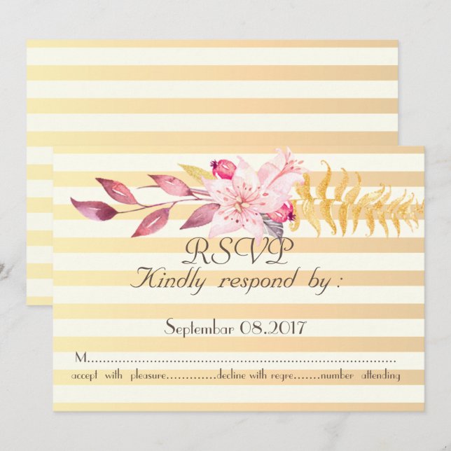Invitación Flores a rayas chic modernas RSVP (Anverso / Reverso)