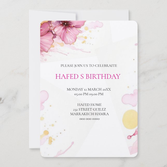 Invitación Flores abstractas Clipart, flor de oro rosa, flor (Anverso)