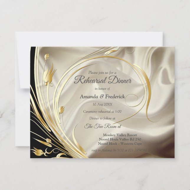 Invitación Flores abstractas de plata u oro sobre - Seda y ar (Anverso)