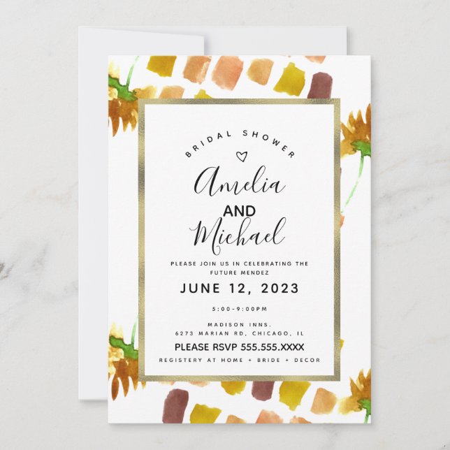 Invitación Flores Acuarela Amarillas Pintor Primavera Verano (Anverso)