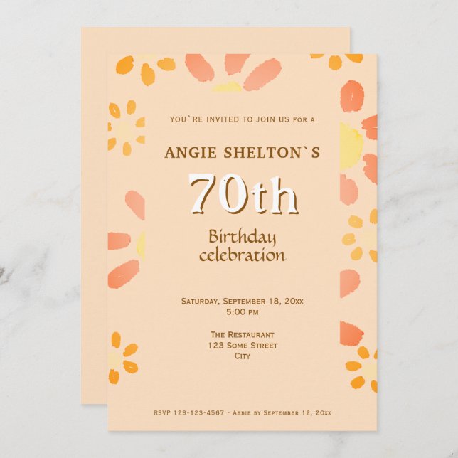 Invitación Flores acuarela Floral 70 cumpleaños fiesta (Anverso / Reverso)
