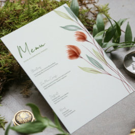 Invitación Flores Acuarela Menú Verde Pastel