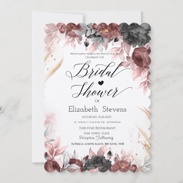 Invitación Flores Acuarela Otoño Chic Despedida de Soltera (Anverso)