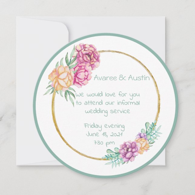 Invitación Flores Acuarela para Boda Informal (Anverso)