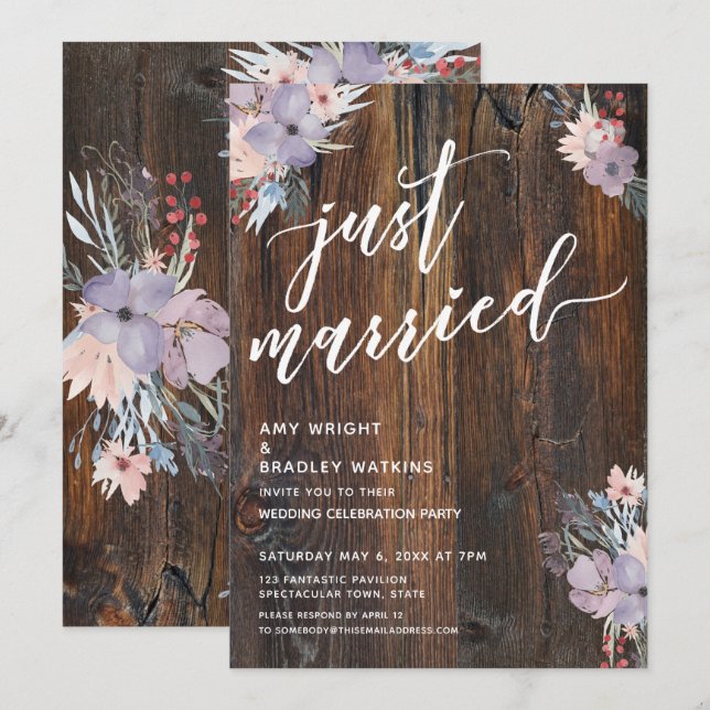 Invitación Flores Acuarela Pastel Rústicas Casados (Anverso / Reverso)
