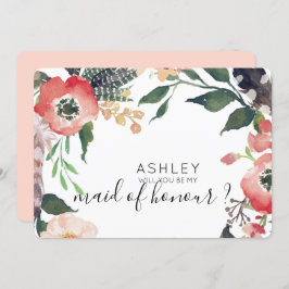 Invitación Flores Acuarela ¿Quieres Ser Mi Dama de Honor Nomb