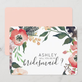 Invitación Flores Acuarela ¿Quieres Ser Mi Dama de Honor Nomb