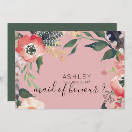Invitación Flores Acuarela ¿Quieres Ser Mi Dama de Honor Nomb