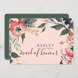 Invitación Flores Acuarela ¿Quieres Ser Mi Dama de Honor Nomb